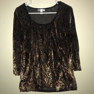 Dress barn - XL - Long Sleeve blouse - Black, Brown & Gold
